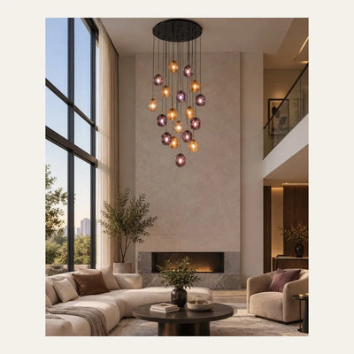 Bliss & Birch Multi-Globe Amber Glass Cascade Chandelier