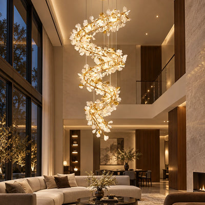 Bliss & Birch Spiral White Leaf Double-Height Chandelier