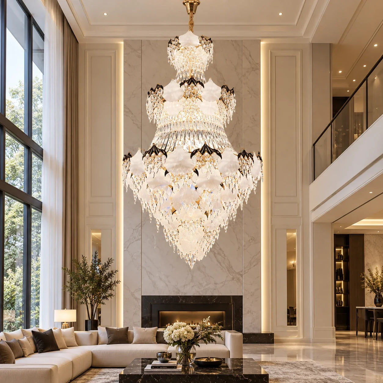 Bliss & Birch Tiered White Crystal Leaf Chandelier
