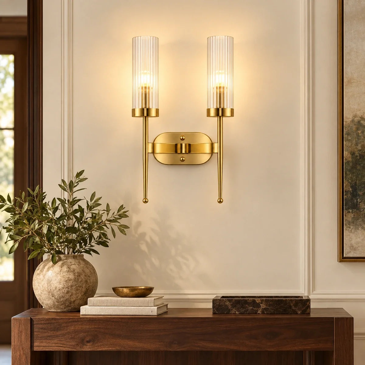 Bliss & Birch Twin Ribbed Glass Cylinder Wall Sconce