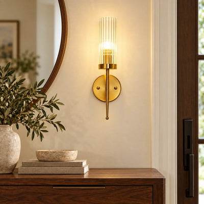 Bliss & Birch Tall Ribbed Glass Cylinder Wall Sconce