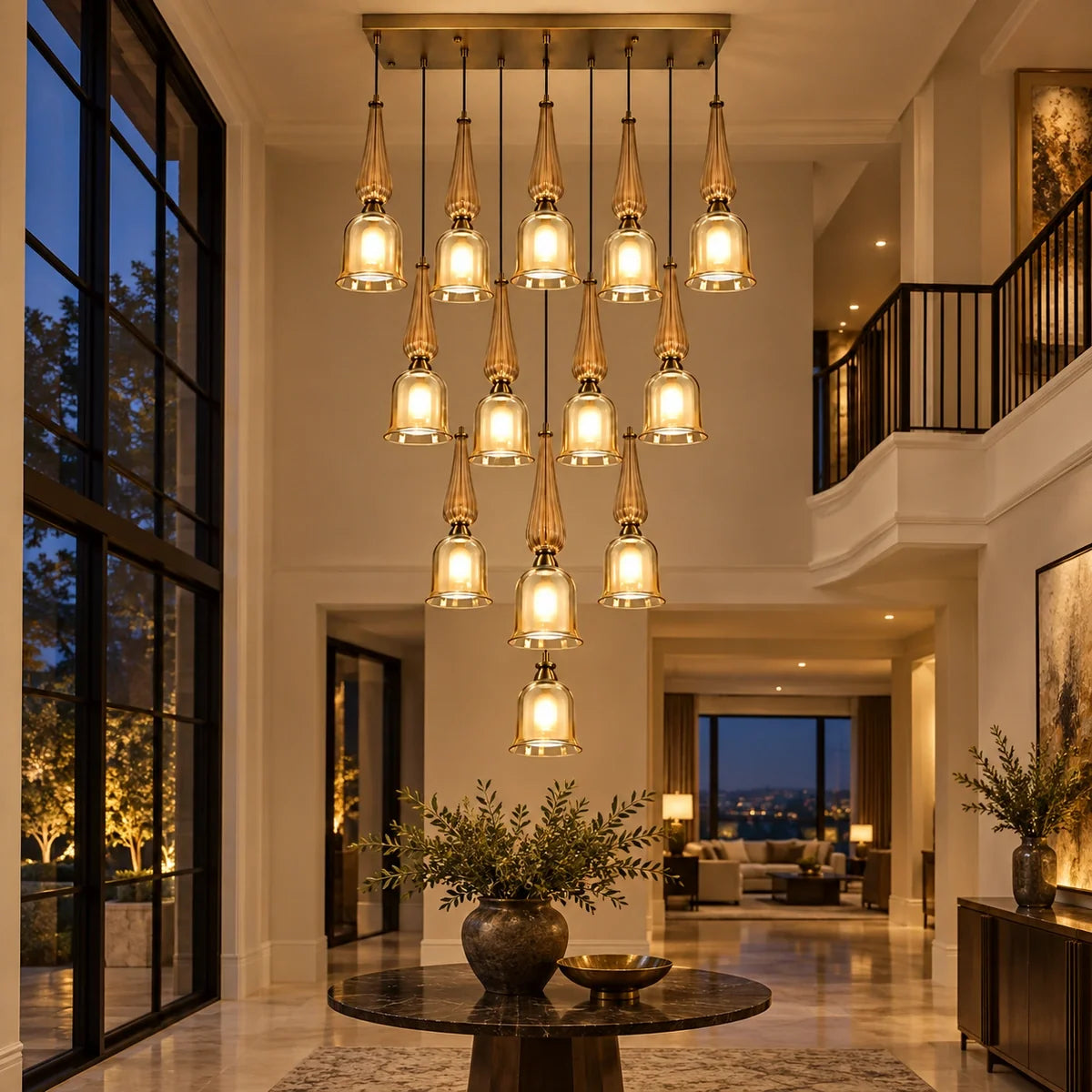 Bliss & Birch Thirteen-Light Amber Glass Cascade Chandelier