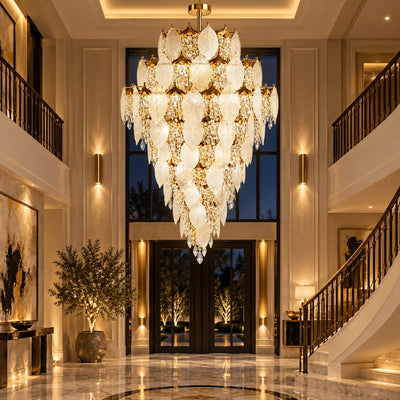 Bliss & Birch Grand Frosted Leaf Double-Height Chandelier