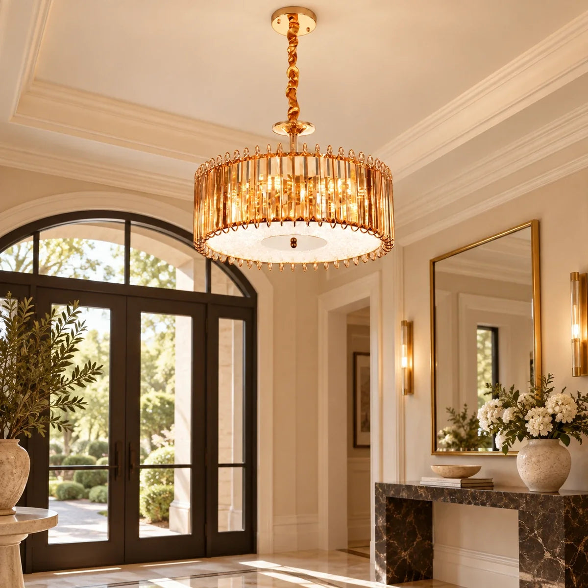 Bliss & Birch Amber Crystal Drum Chandelier