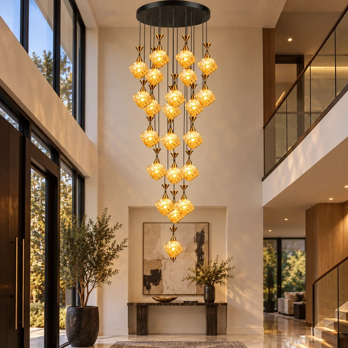 Bliss & Birch Amber Glass Double-Height Cluster Chandelier
