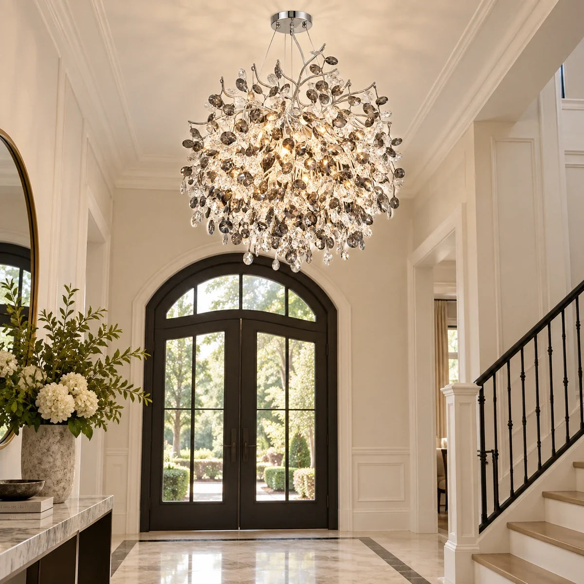 Bliss & Birch Silver Botanical Crystal Chandelier
