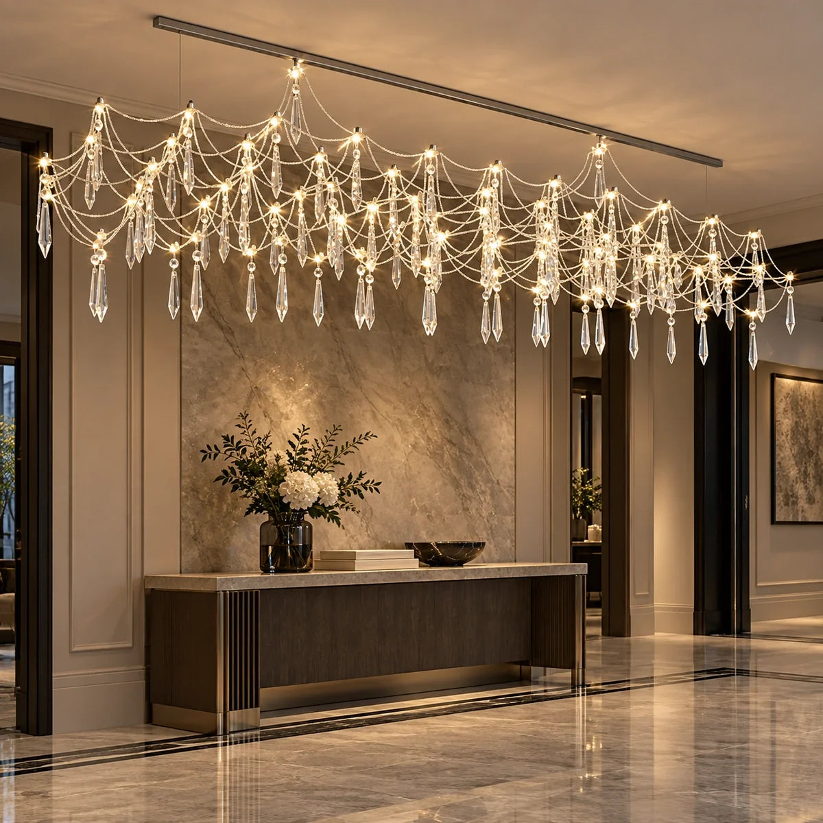 Bliss & Birch Chrome Crystal Draped Linear Chandelier
