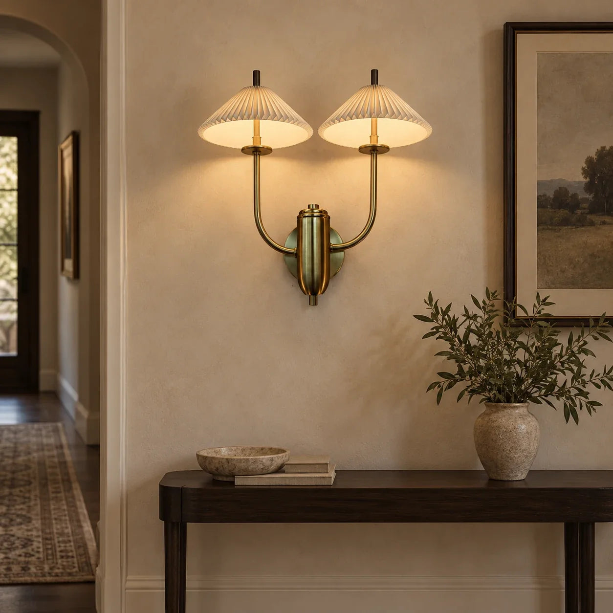 Bliss & Birch Twin Pleated Cone-Shade Wall Sconce