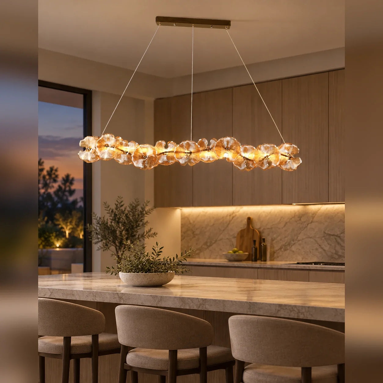 Bliss & Birch Floral Glass Linear Pendant