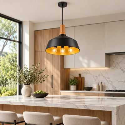 Bliss & Birch Black Dome Three-Light Pendant