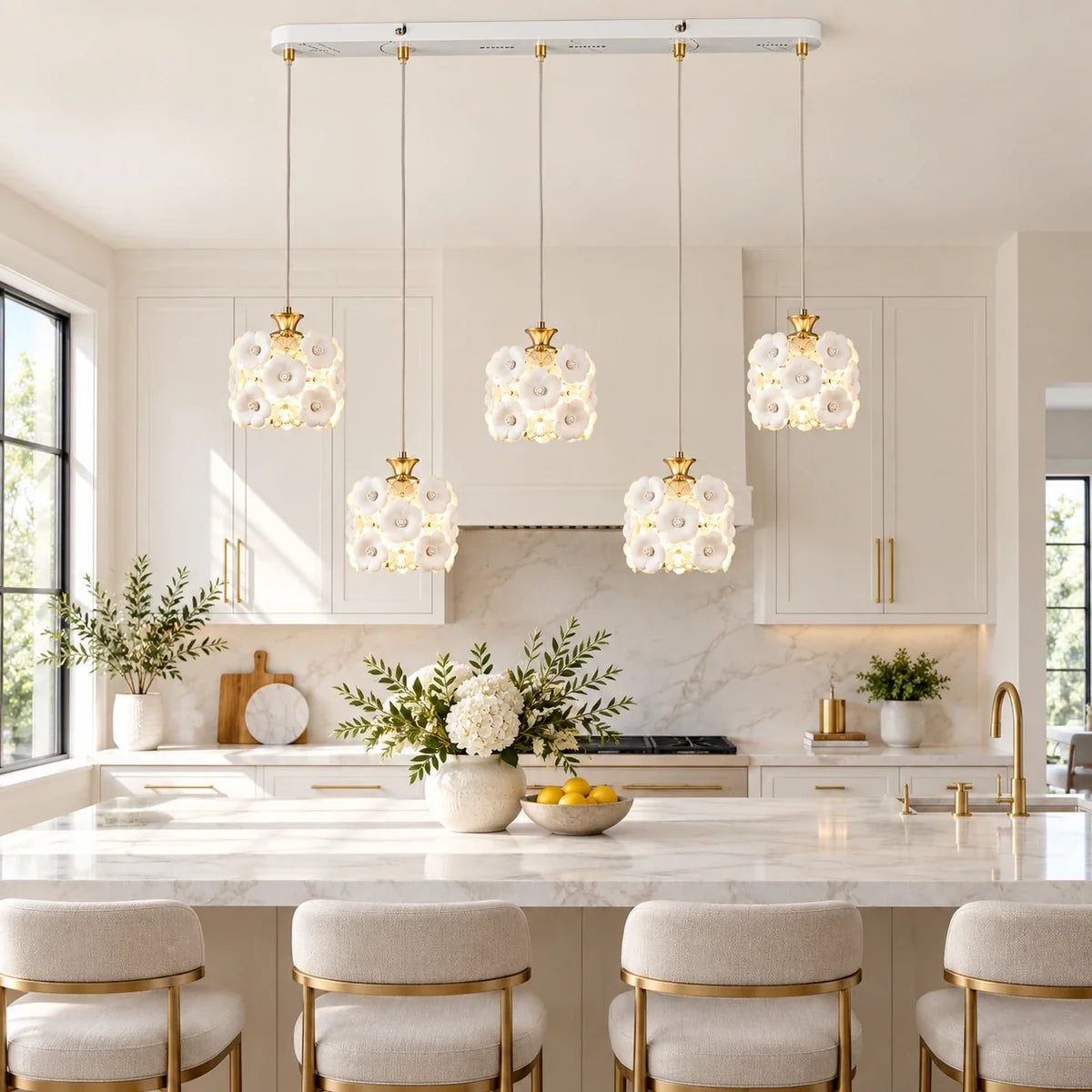 Bliss & Birch Floral Ceramic Five-Shade Pendant Cluster