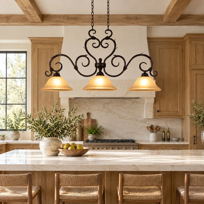 Bliss & Birch Antique Scroll Three-Shade Linear Pendant