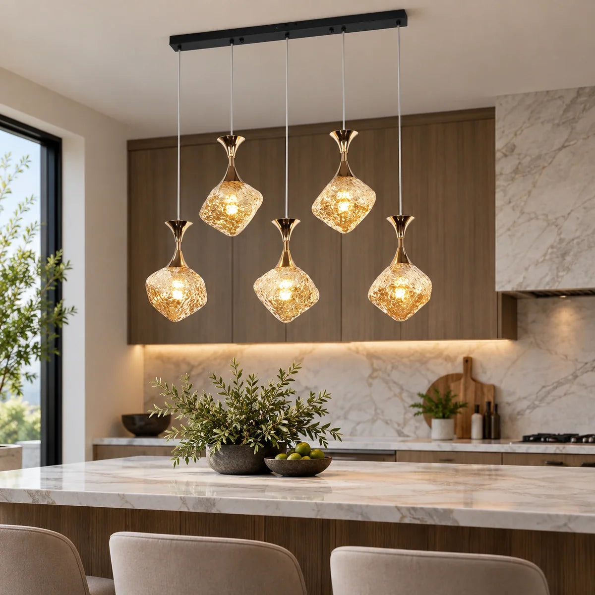 Bliss & Birch Five-Light Faceted Glass Cluster Pendant