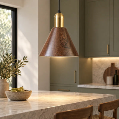 Bliss & Birch Wood-Grain Cone Pendant