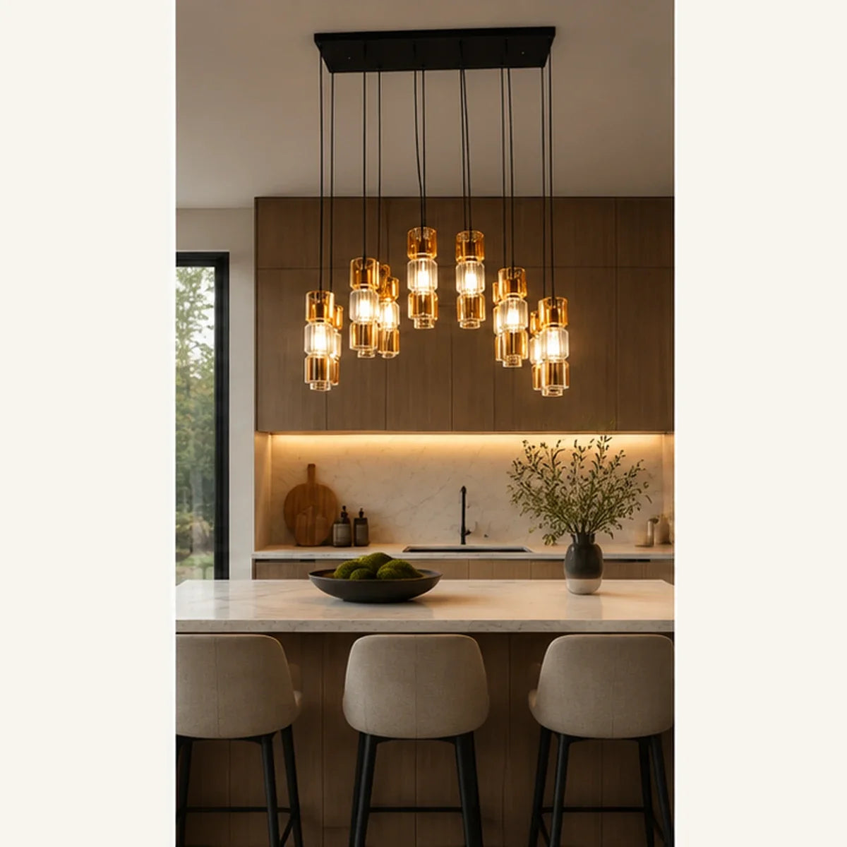 Bliss & Birch Black Amber Twelve-Light Cluster Pendant