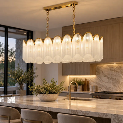 Bliss & Birch Gold Frosted Glass Scalloped Linear Chandelier
