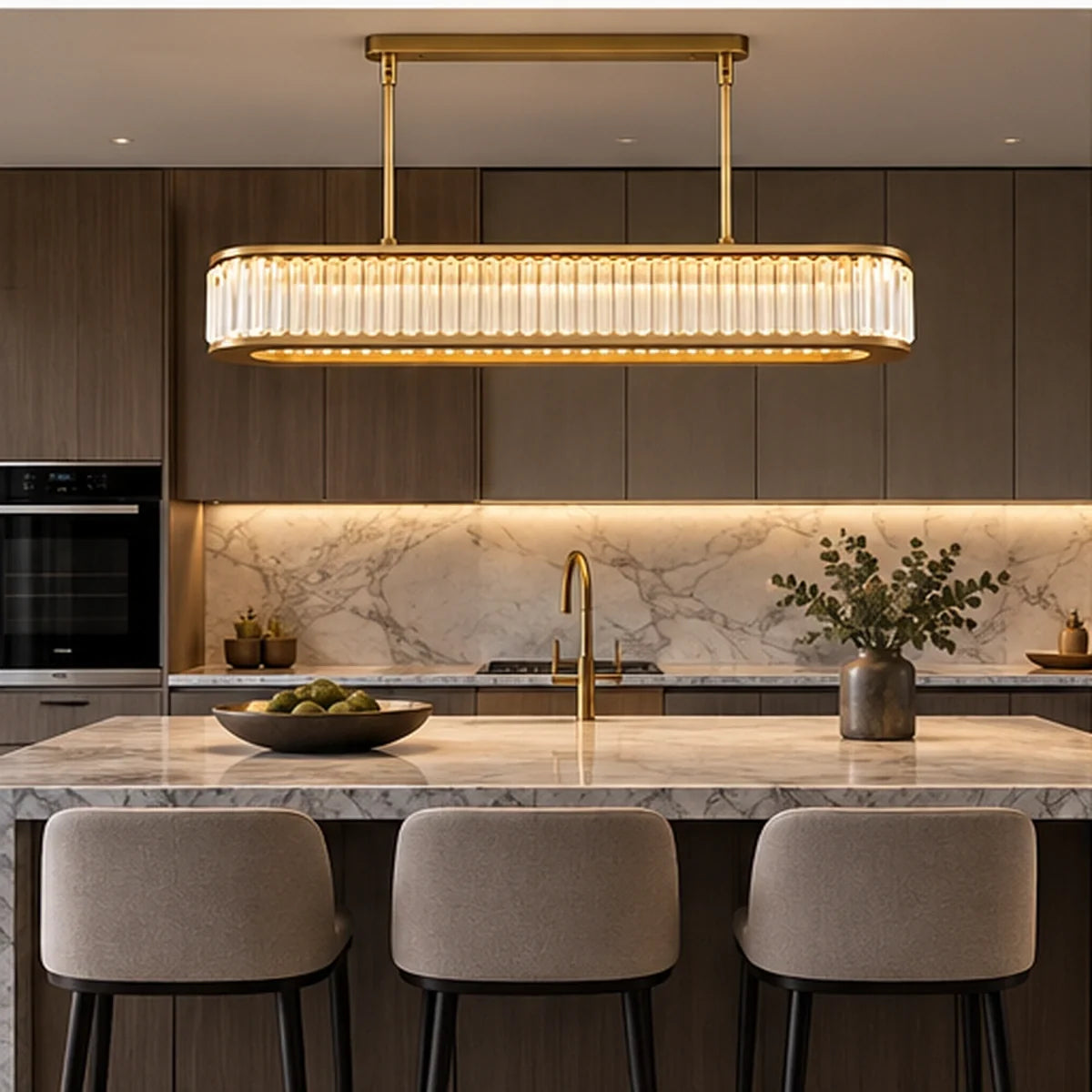 Bliss & Birch Antique Brass Linear Crystal Chandelier