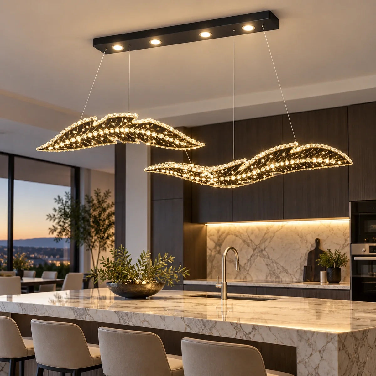 Bliss & Birch Gold Clear Crystal Twin-Wave Linear Chandelier