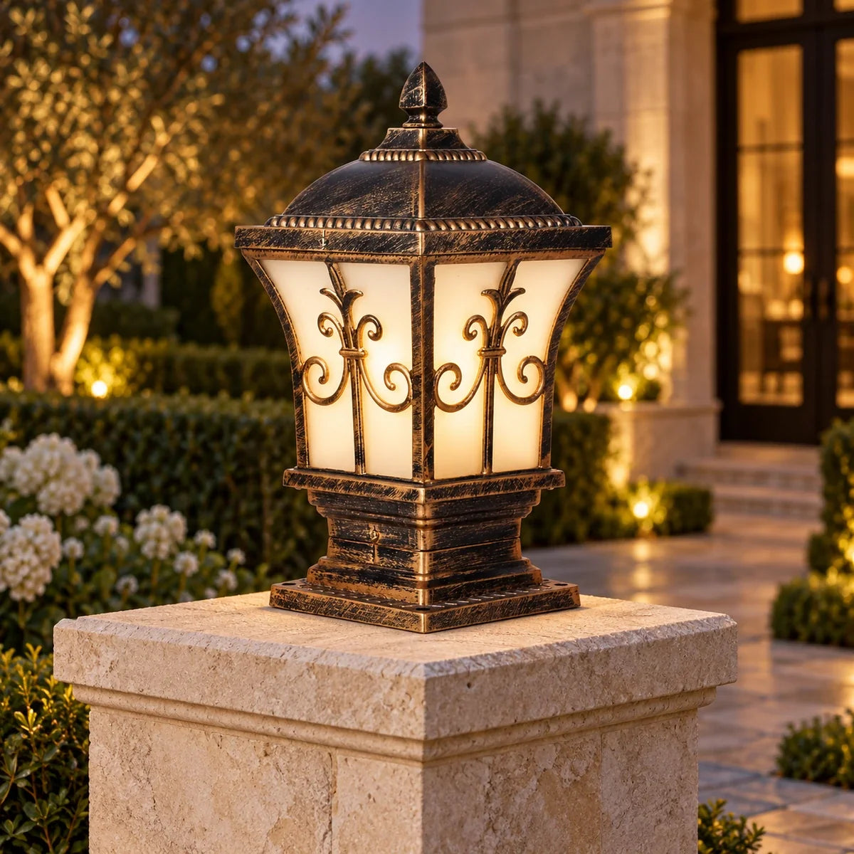 Bliss & Birch Ornate Frosted Panel Pillar Light