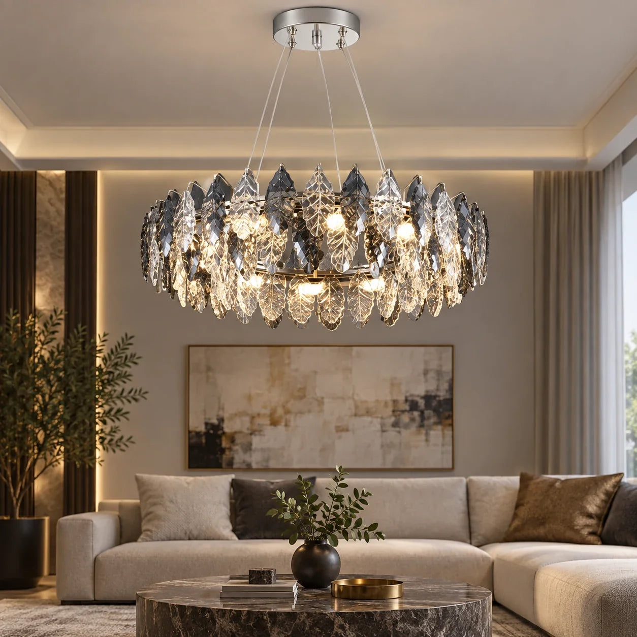 Bliss & Birch Oval Crystal Leaf Chandelier