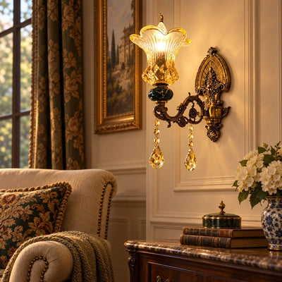 Bliss & Birch Green and Amber Floral Glass Wall Sconce
