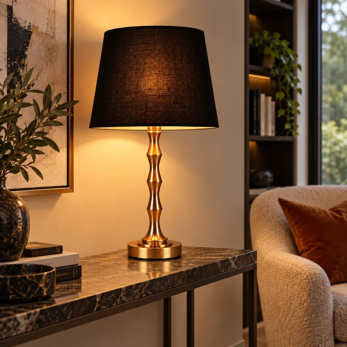 Bliss & Birch Copper Stem Black Shade Table Lamp