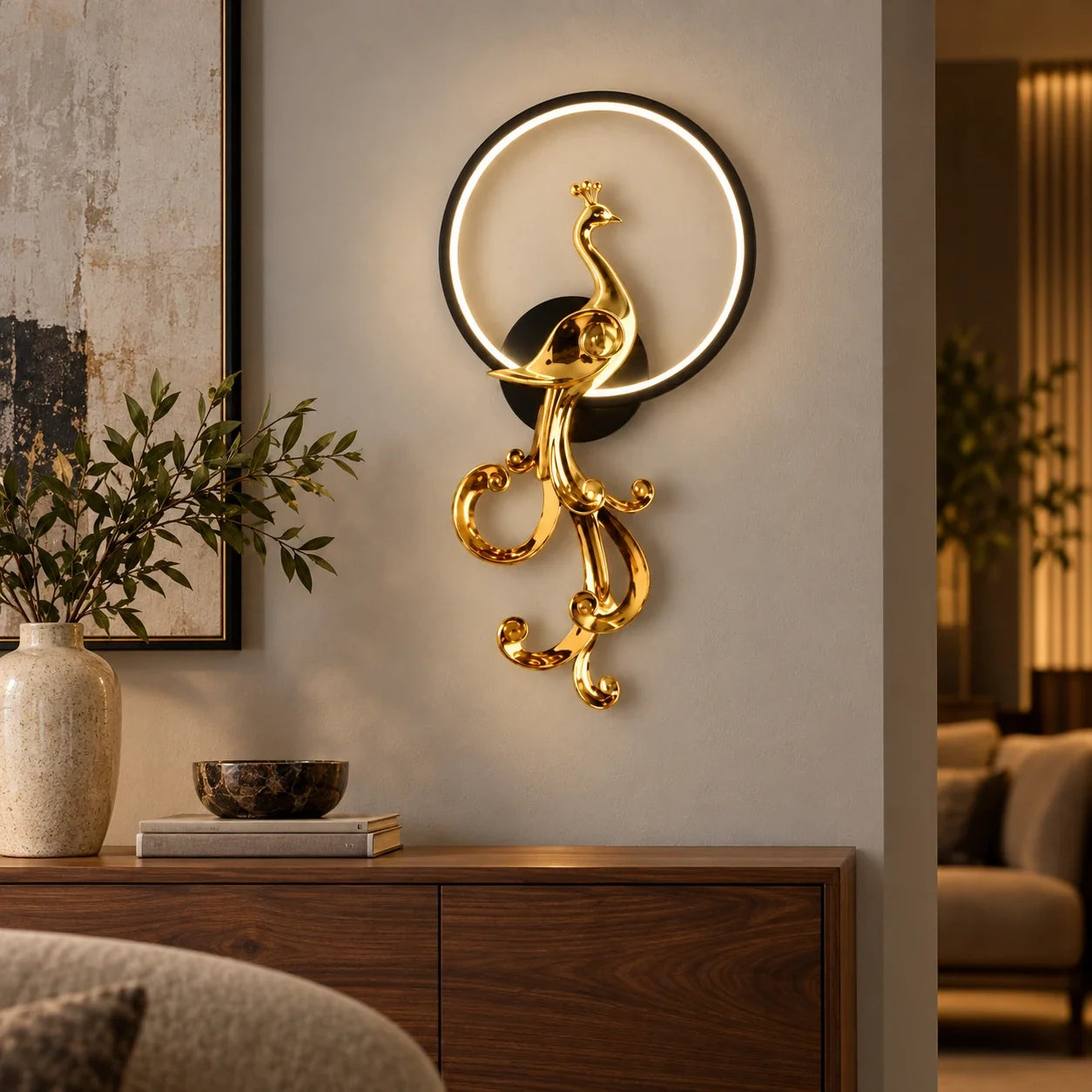 Bliss & Birch Peacock Ring Wall Sculpture Light — Left