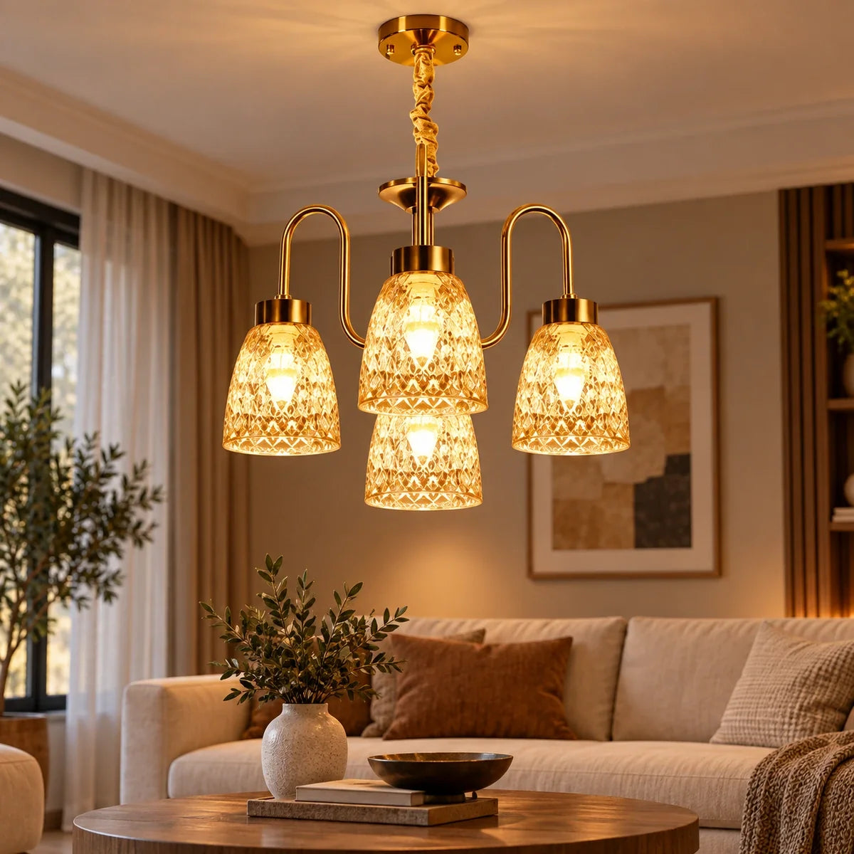 Bliss & Birch Four-Light Amber Glass Chandelier