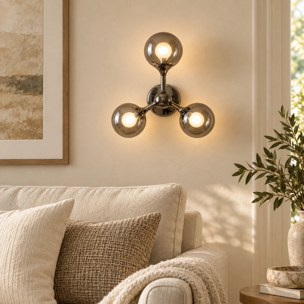 Bliss & Birch Three Globe Smoke Glass Wall Sconce