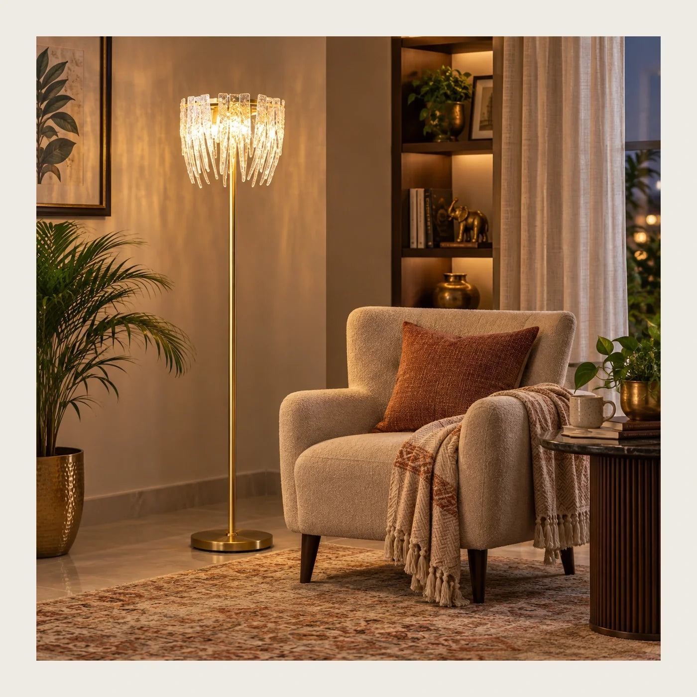 Bliss & Birch Ribbed Glass Fringe Floor Lamp