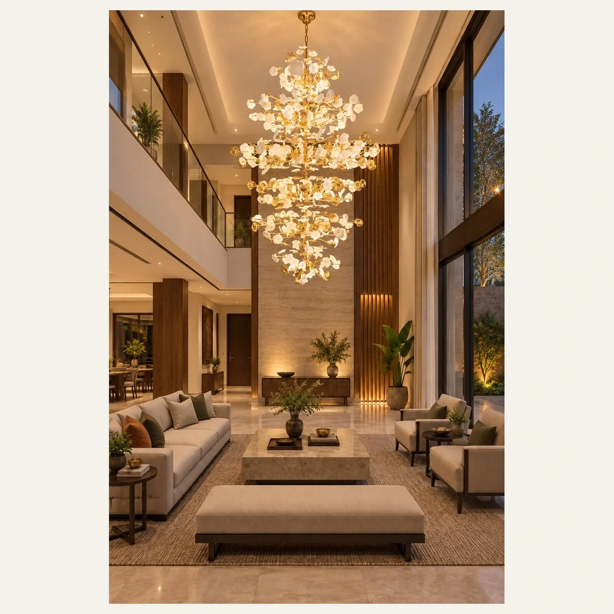 Bliss & Birch Porcelain Leaf Branch Double-Height Chandelier