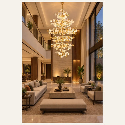 Bliss & Birch Porcelain Leaf Branch Double-Height Chandelier