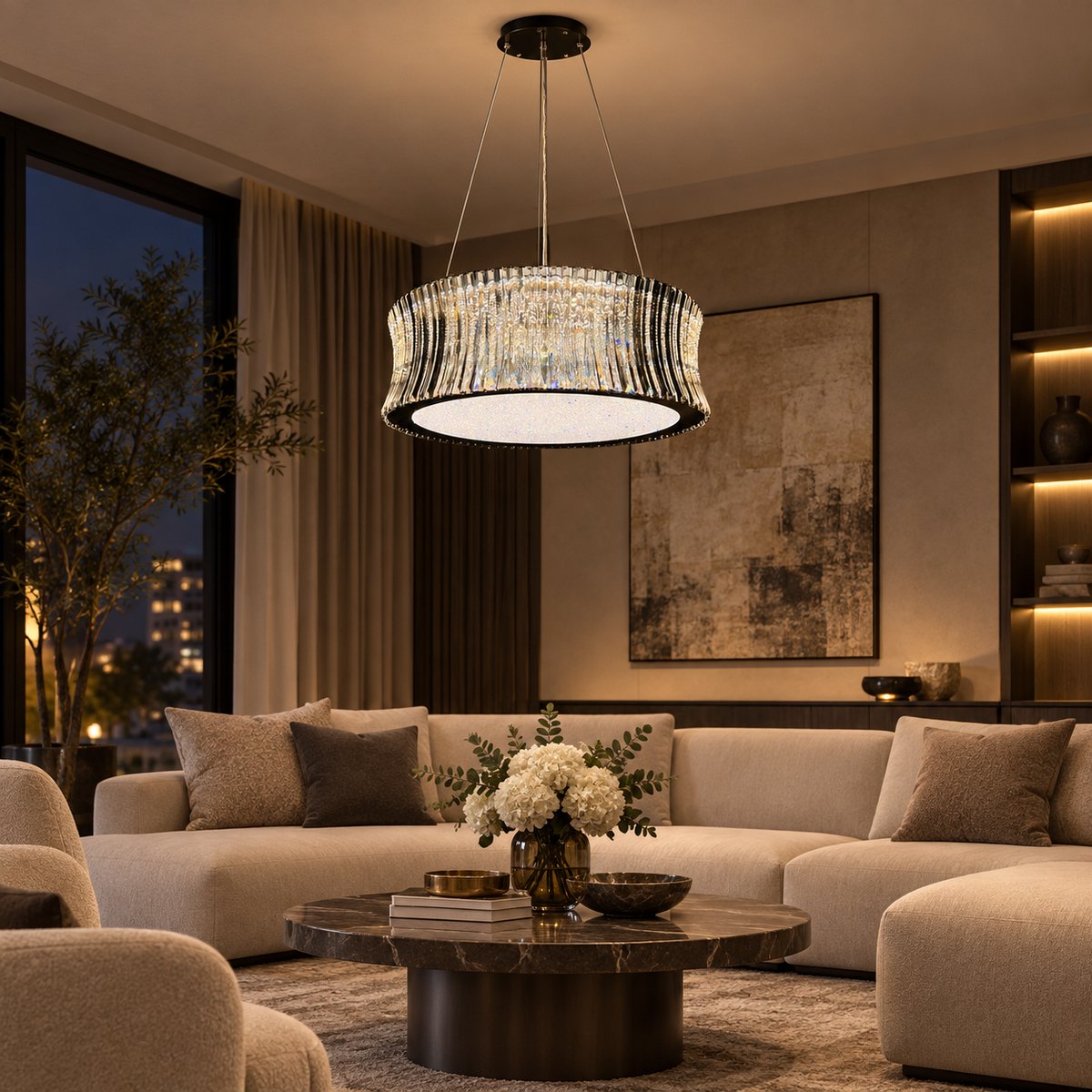 Bliss & Birch Smoked Faceted Drum Chandelier