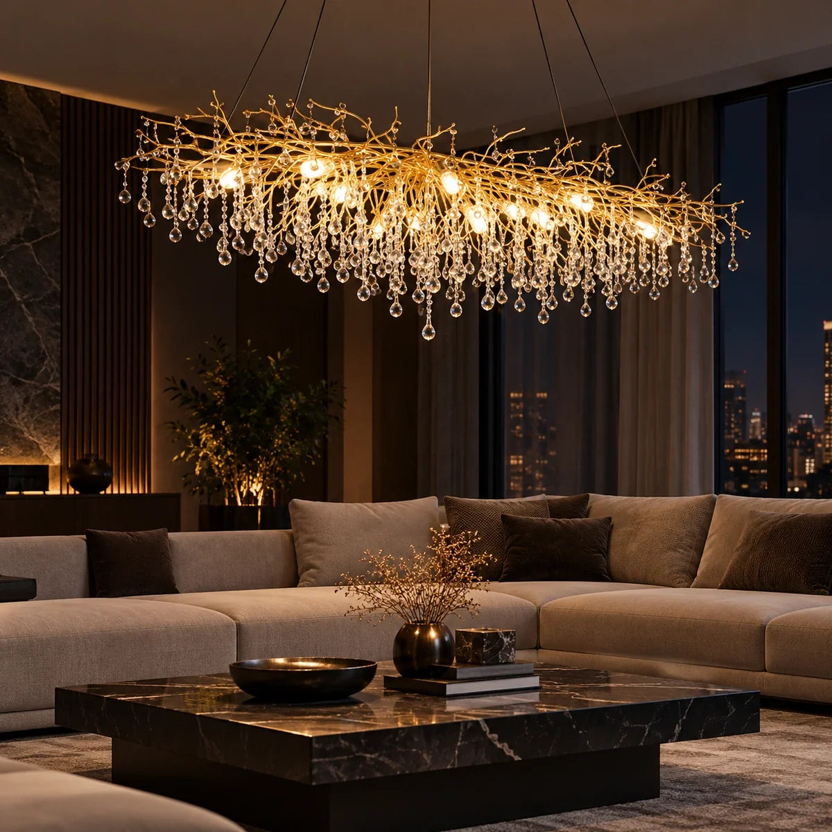 Bliss & Birch Gold Clear Crystal Branch Linear Chandelier