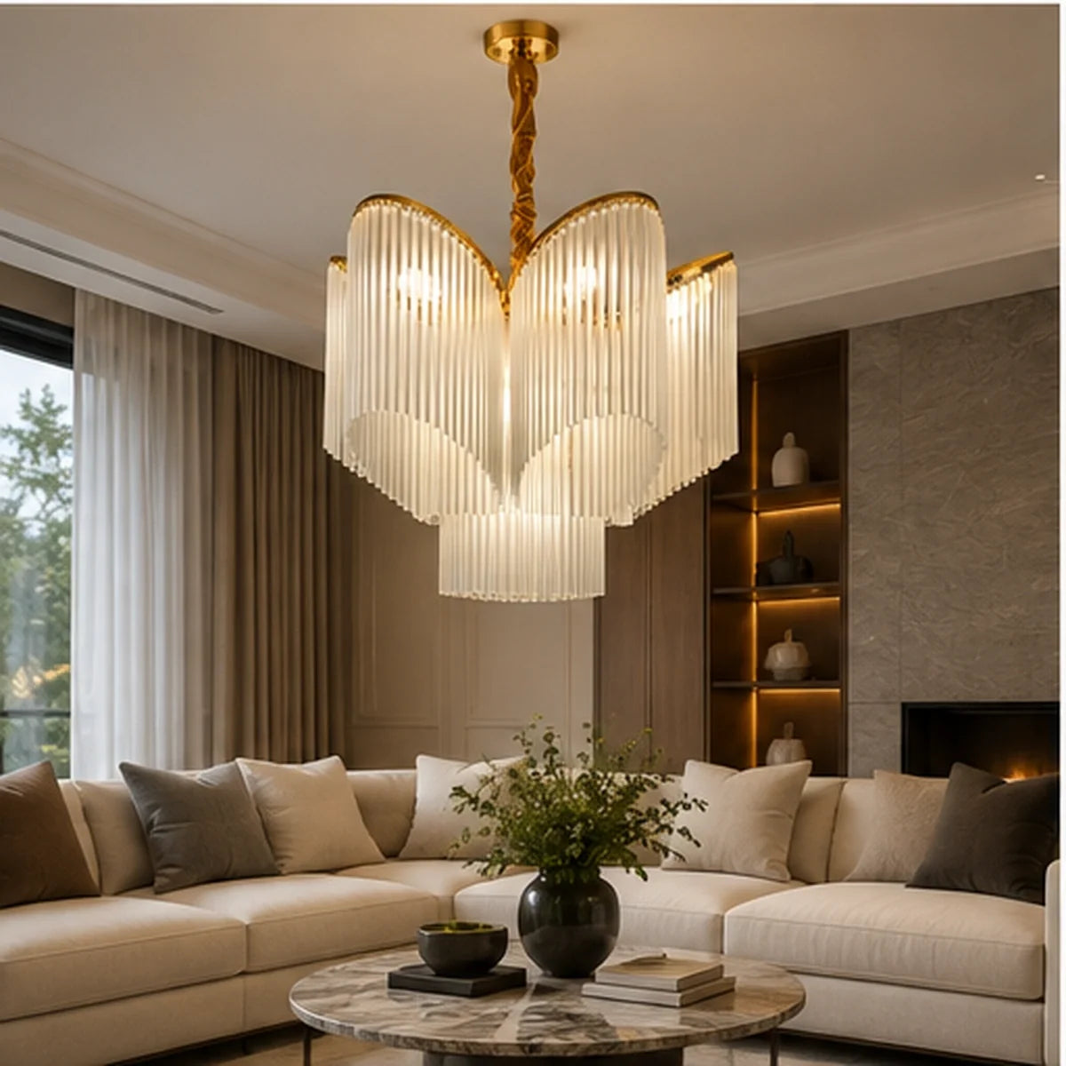 Bliss & Birch White Glass Petal-Fringe Chandelier