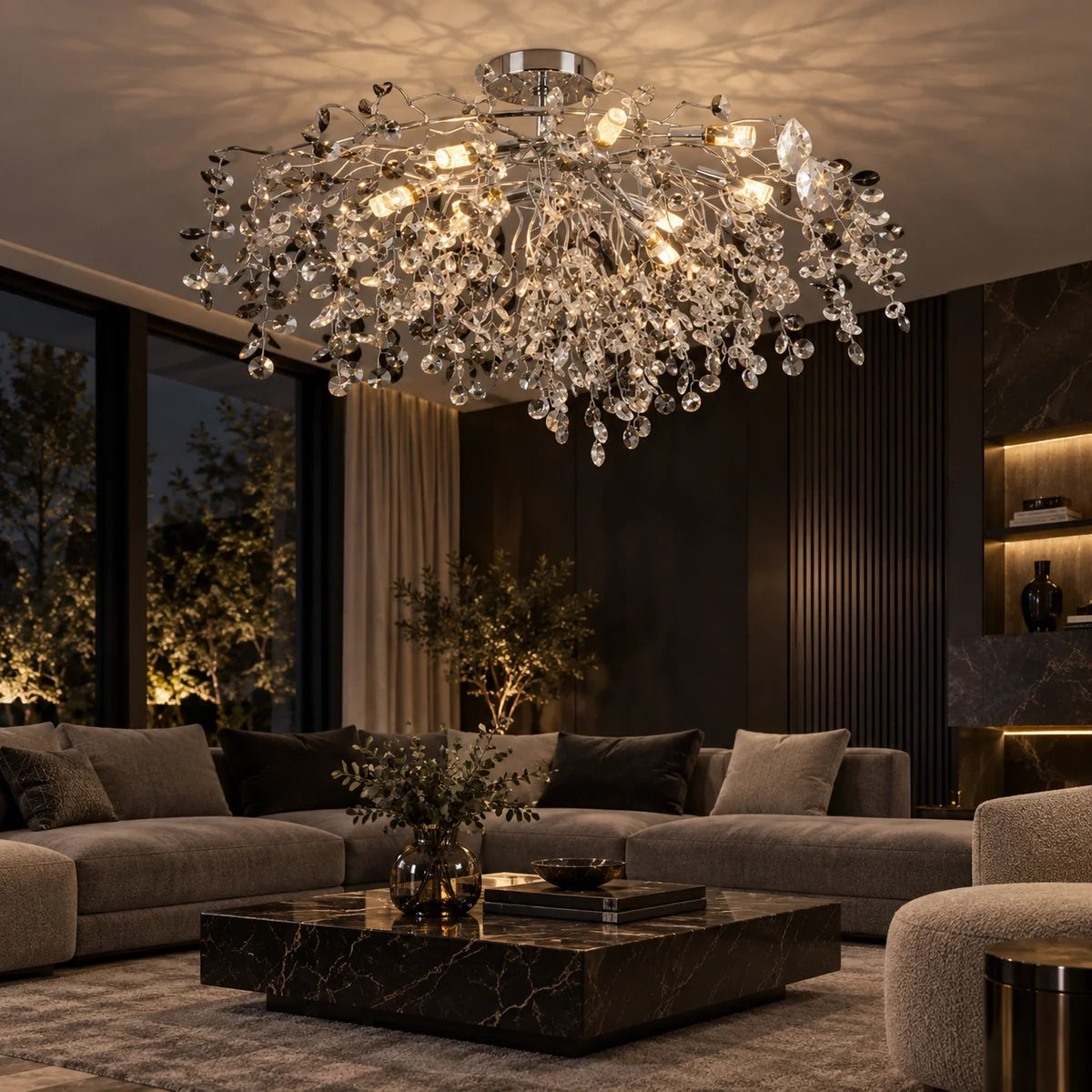 Bliss & Birch Silver Smoke Crystal Branch Chandelier