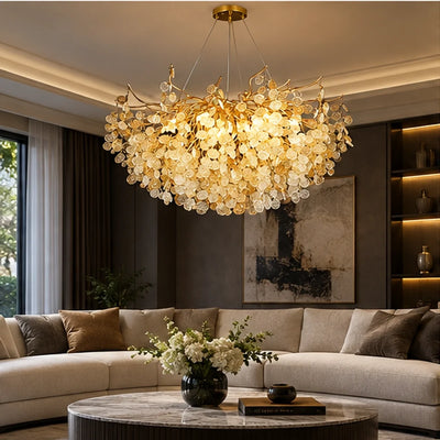 Bliss & Birch Amber Crystal Leaf Chandelier