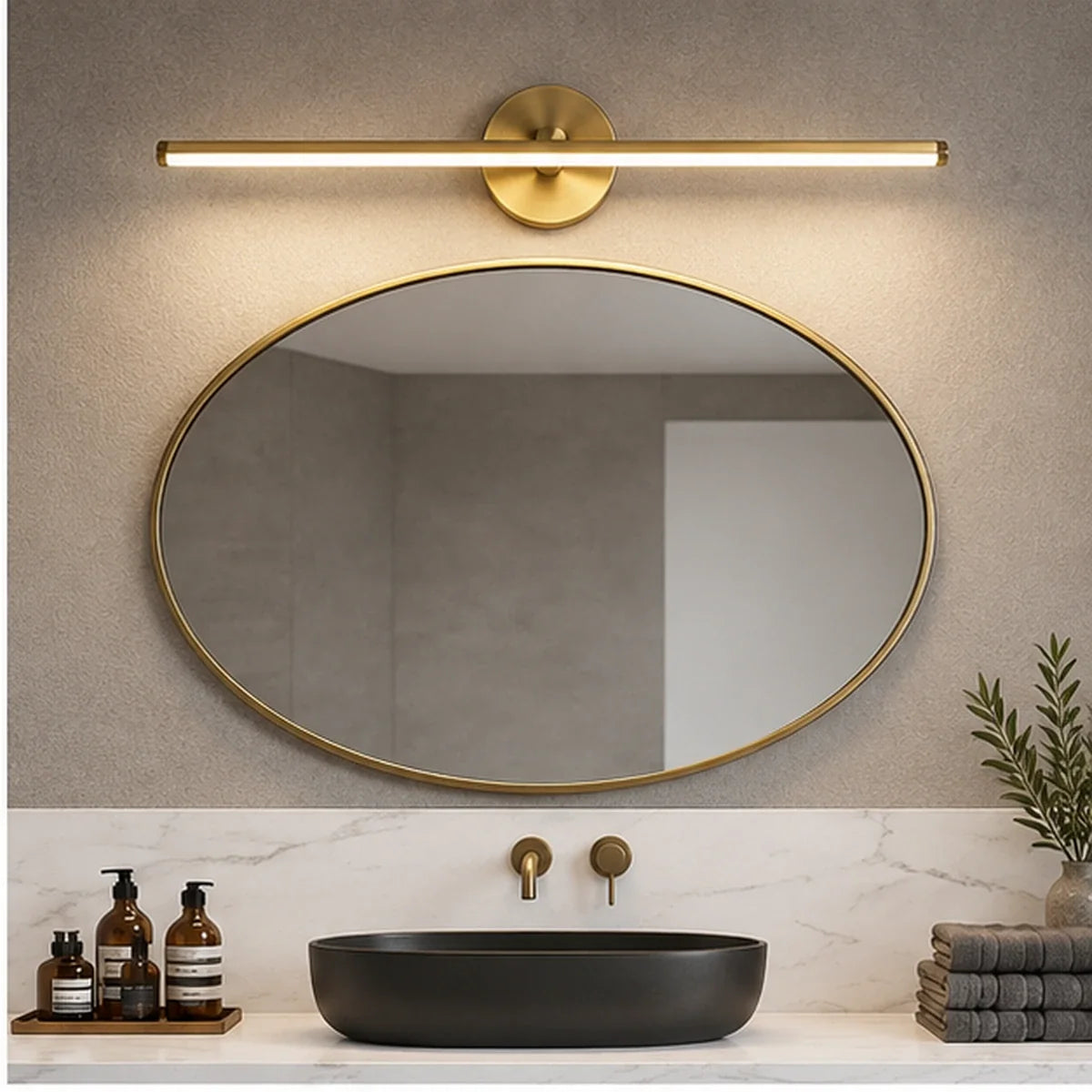 Bliss & Birch Antique Brass Round-Mount Linear Mirror Light