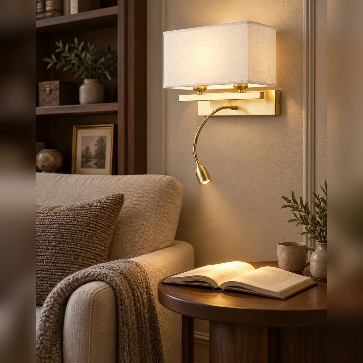 Bliss & Birch Fabric Shade Wall Light with Reading Light