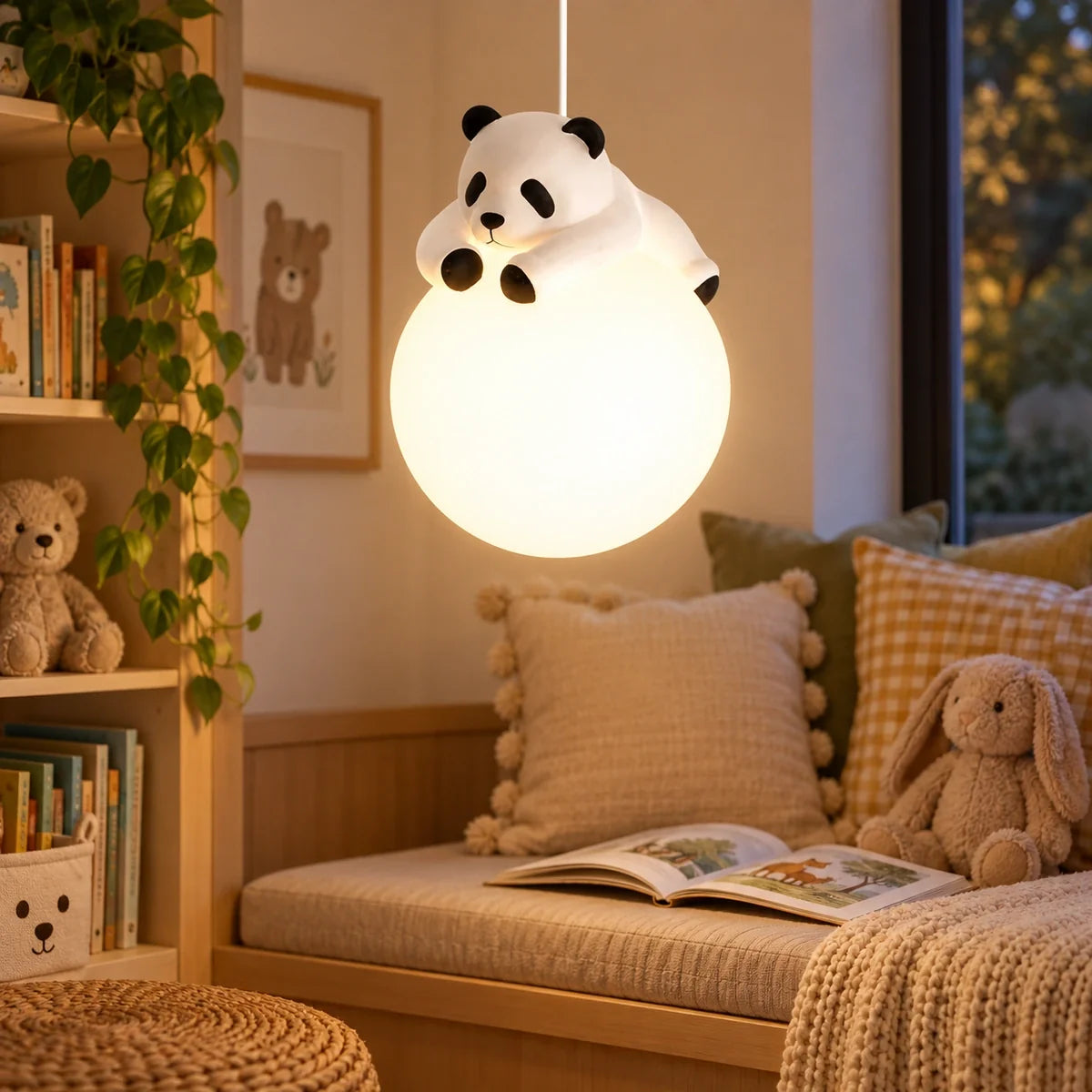 Panda Hug Globe Pendant