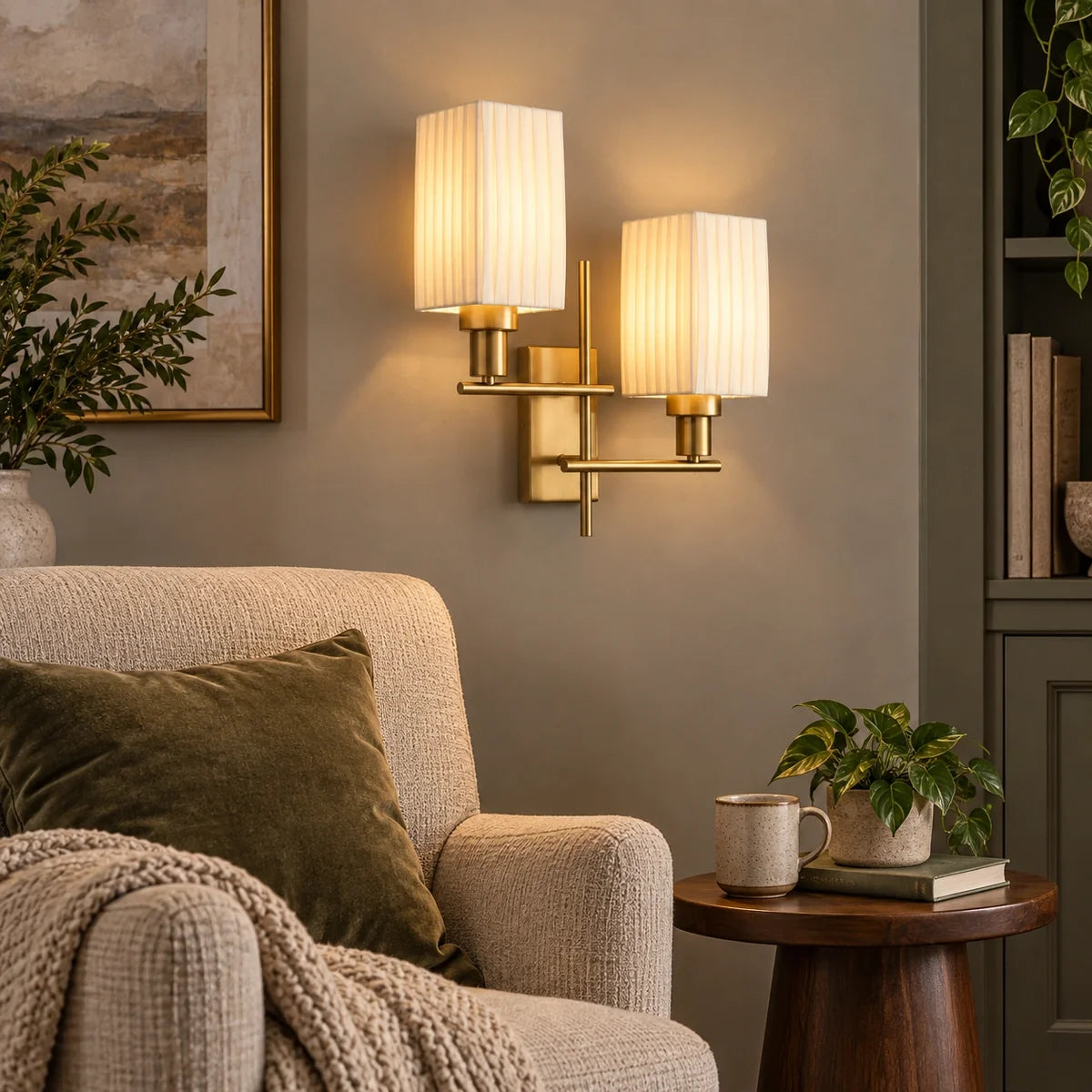 Bliss & Birch Asymmetric Twin Rectangular Pleated Shade Wall Sconce