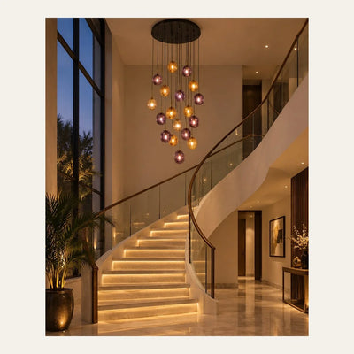 Bliss & Birch Multi-Globe Amber Glass Cascade Chandelier