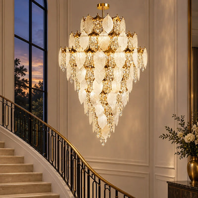 Bliss & Birch Grand Frosted Leaf Double-Height Chandelier