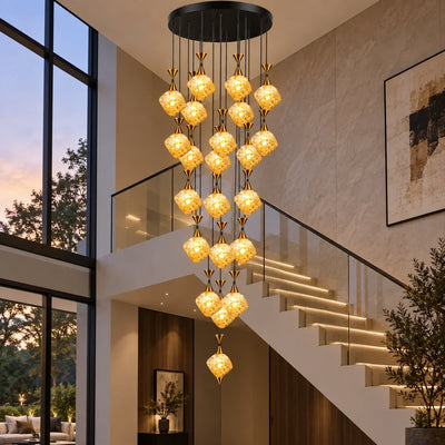 Bliss & Birch Amber Glass Double-Height Cluster Chandelier