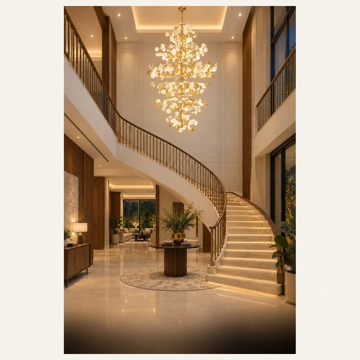 Bliss & Birch Porcelain Leaf Branch Double-Height Chandelier