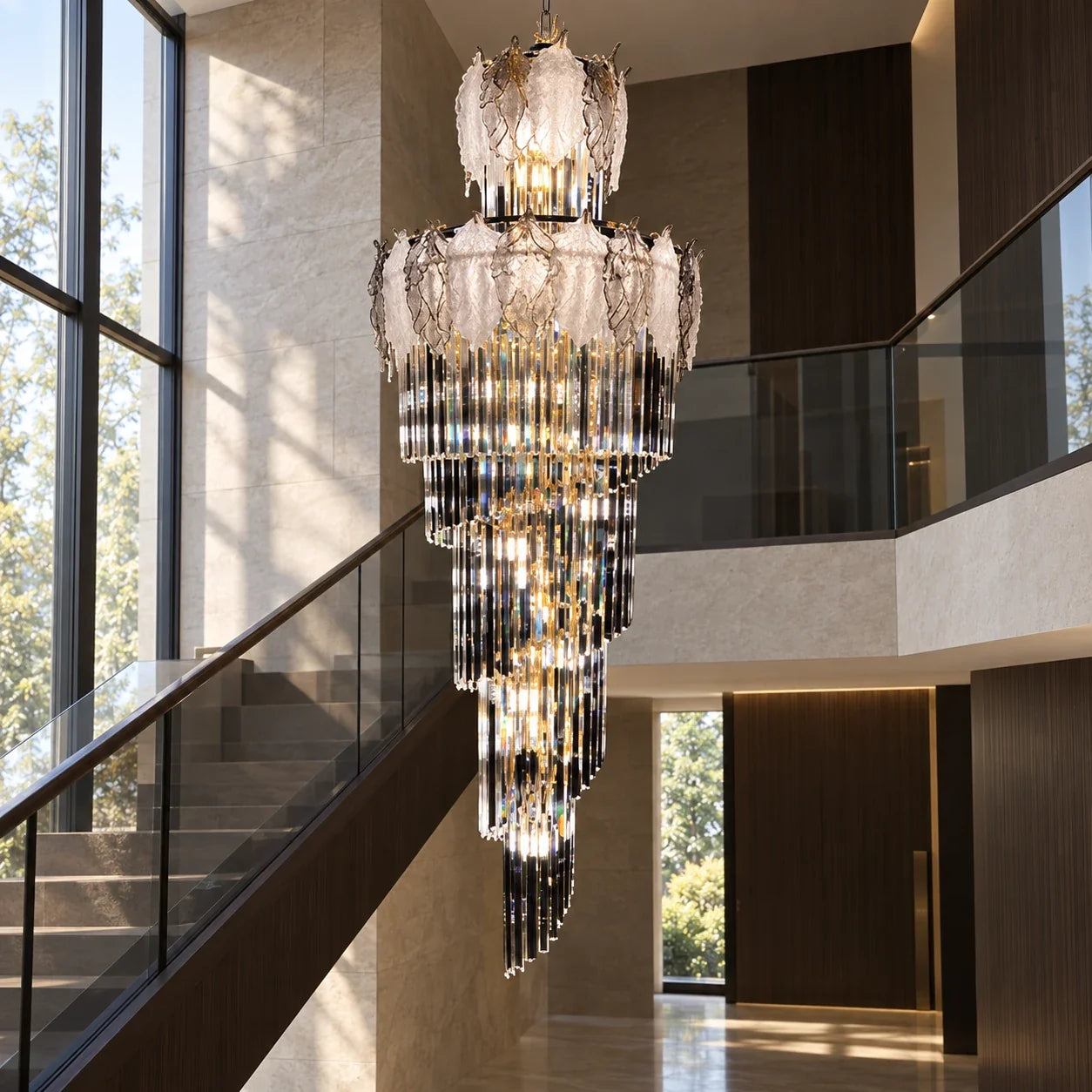 Bliss & Birch Tiered Smoked Glass Crystal Chandelier