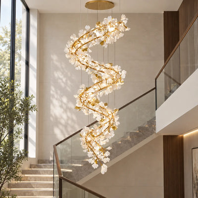 Bliss & Birch Spiral White Leaf Double-Height Chandelier