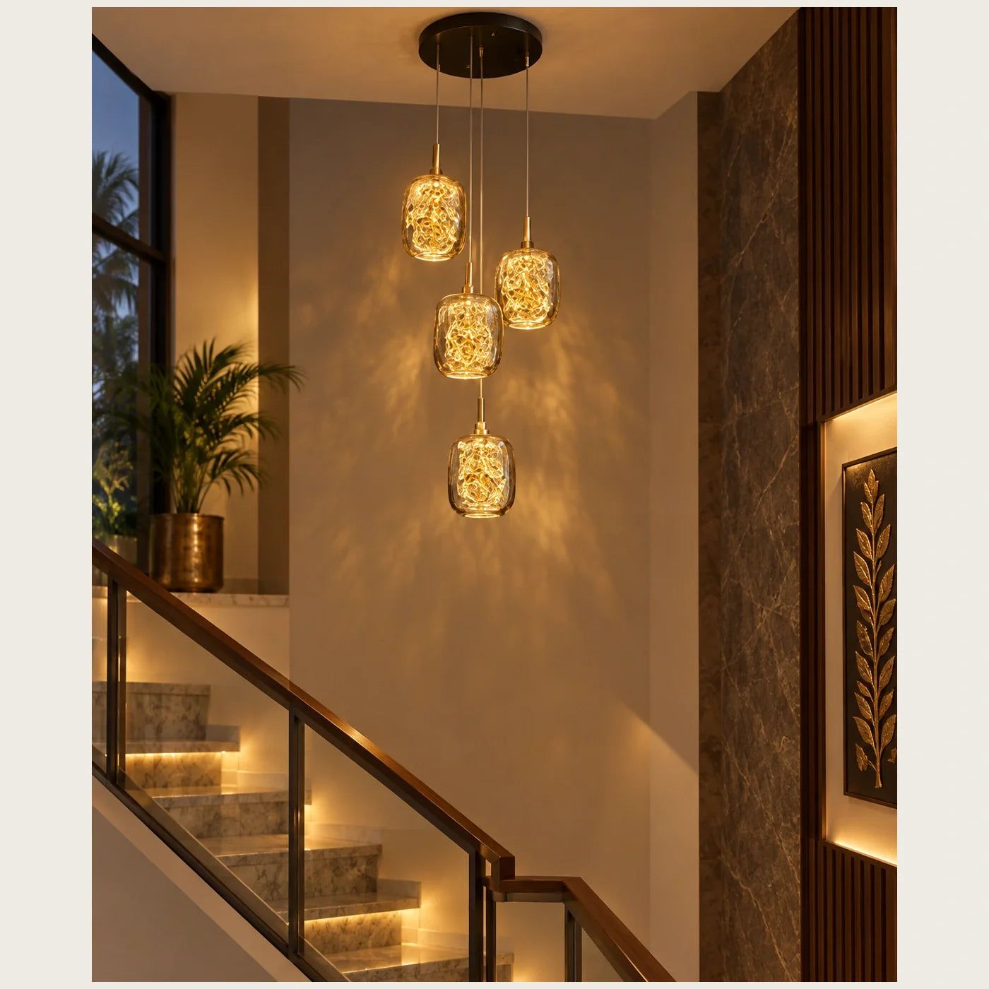 Bliss & Birch Four-Light Amber Glass Cluster Pendant