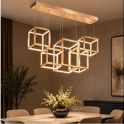 Bliss & Birch Champagne Gold Six-Cube Linear Pendant