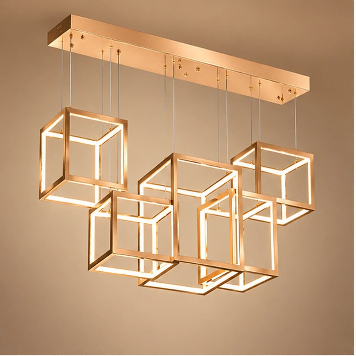 Bliss & Birch Champagne Gold Six-Cube Linear Pendant